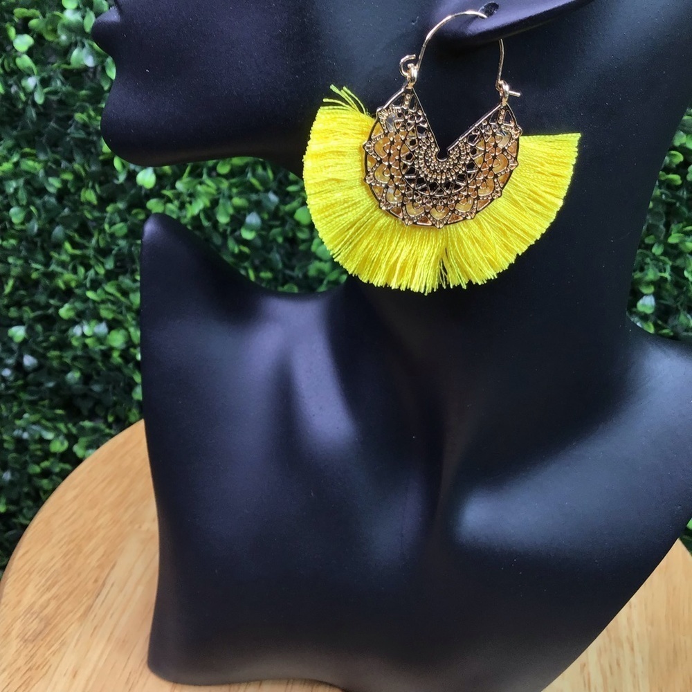 Yellow tassel boho earrings